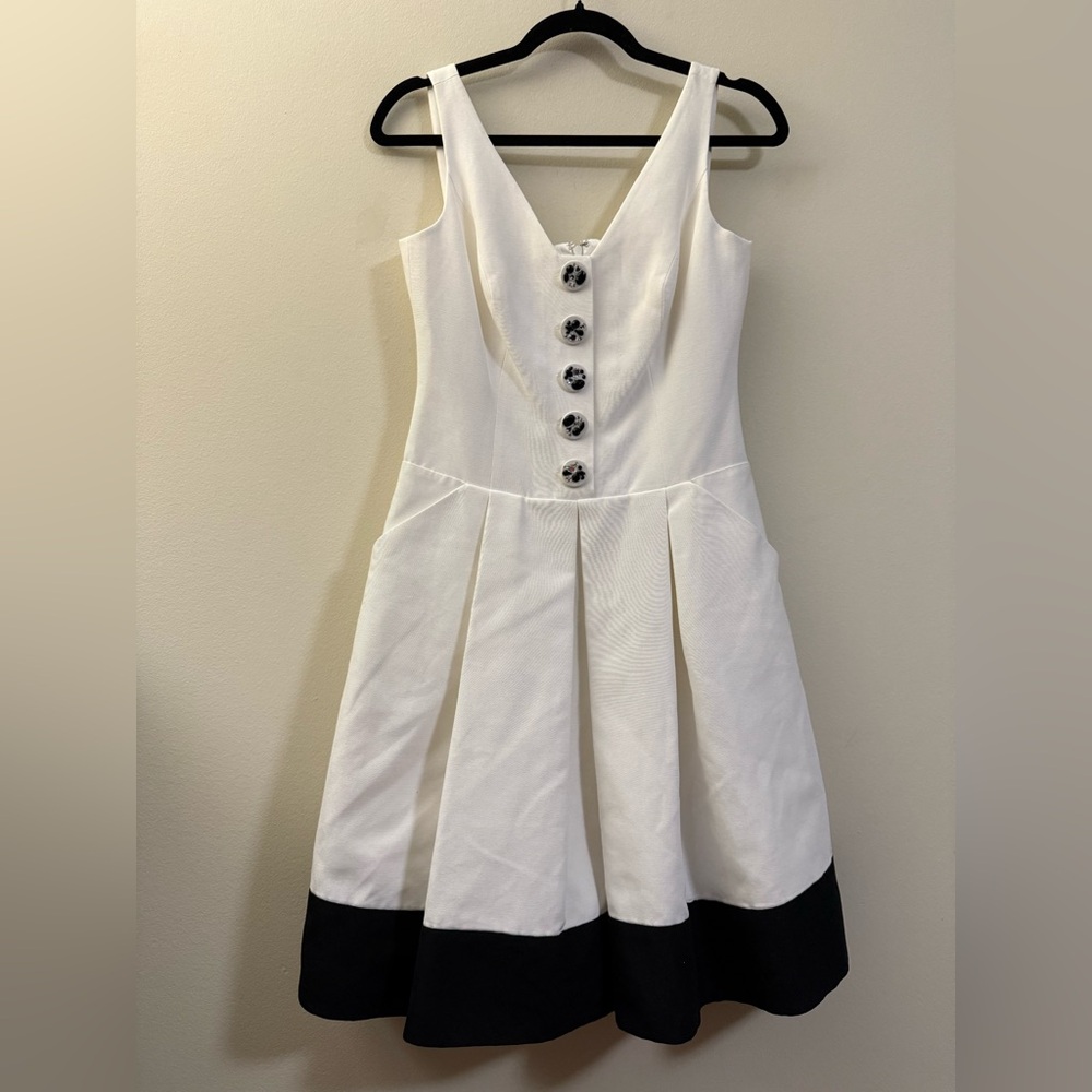 Kay Unger‎ A-Line Pleated Glamorous Gemstone Classic Dress Black and White - 4